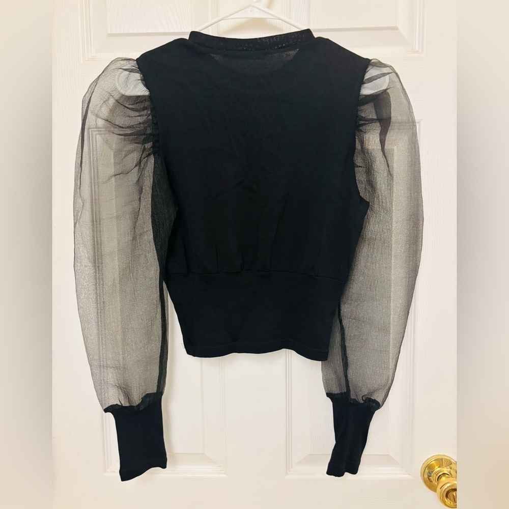 Nasty Gal Black and Silver Fitted Crop Blouse - Picture 2 of 8